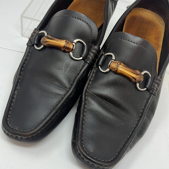 Gucci Men’s Sz 8 Brown Leather Bamboo Horsebit Slip on Loafers - Picture 7 of 14